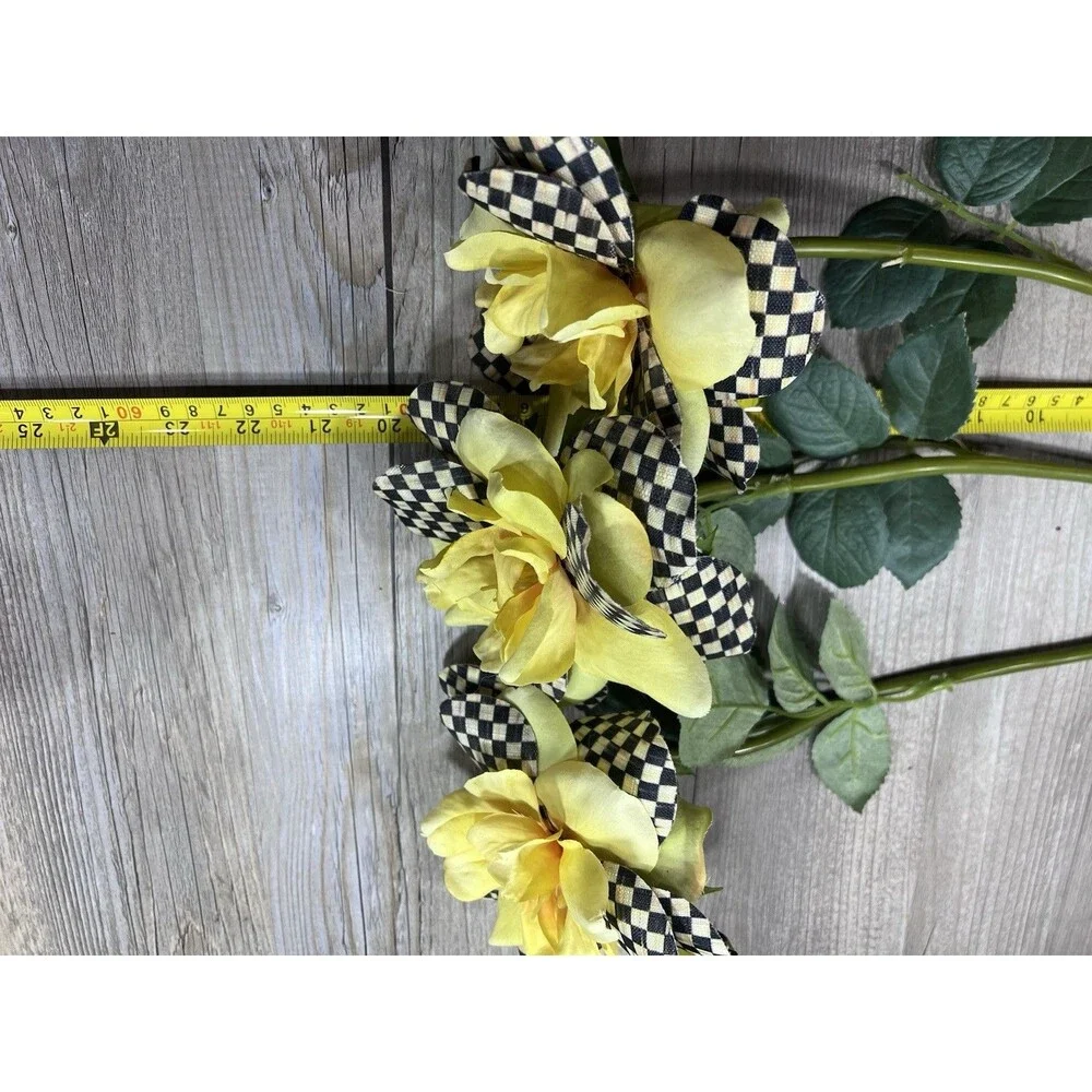 MACKENZIE-CHILDS Courtly Check ROSE FLOWER Stem Pick ALL YELLOW Set of 4